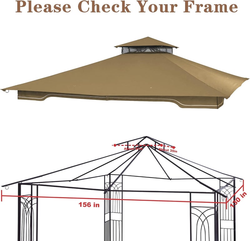 SCOCANOPY Replacement Gazebo Canopy for 10 x 12 Regency II Patio Gazebo Model L-GZ798PST,A101004104,A101004105 (Beige) - Image 4